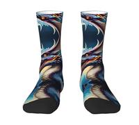 WZYCWB Calcetines deportivos elásticos con estampado de dragón rugiente blanco a media pantorrilla, adecuados para correr, fitness y entrenamientos diarios, 2 Negro-2, Altoa única