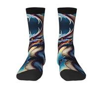 WZYCWB Calcetines deportivos elásticos con estampado de dragón rugiente blanco a media pantorrilla, adecuados para correr, fitness y entrenamientos diarios, 2 Negro-1, Altoa única