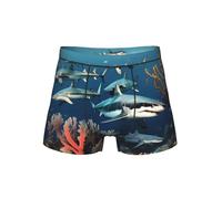 WZYCWB Calzoncillos tipo bóxer con estampado de tiburones bajo el mar para hombre, cintura elástica cómoda (S-4XL), Negro, M