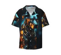 WZYCWB Camisa de manga corta con estampado de perro de metal sentado, elegante e informal, adecuada para negocios, tallas S-4XL, color negro