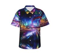 WZYCWB Camisa de manga corta para hombre, estilo hawaiano, estampado de carreteras del futuro, camisa de viaje de verano, S-3XL, Negro, S