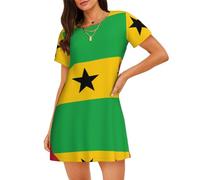 WZYCWB Camisón de manga corta para mujer, diseño de bandera de Santo Tomé y Príncipe, ajuste holgado, adecuado para dormir y uso relajado, Negro, XXL