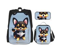 WZYCWB Card Love Fancy Puppy Campus Life - Mochila escolar + estuche + bolsa de almuerzo para cachorros satisface todas las necesidades diarias de los estudiantes, negro, talla única, negro, talla