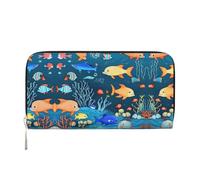 WZYCWB Cartera azul con cremallera impresa del mundo submarino de peces perfecta para viajes, negocios y uso diario. Capacidad para teléfonos celulares y dinero en efectivo.