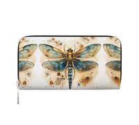 WZYCWB Cartera con cremallera impresa de libélula delicada dorada sobre fondo amarillo, perfecta para viajes, negocios y uso diario. Capacidad para teléfonos celulares y dinero en efectivo.