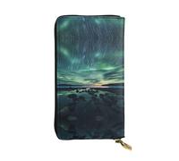 WZYCWB Cartera de piel Sea under the Aurora Borealis, compartimento con cremallera de gran capacidad, buen regalo para amigos, bolso de mano de 7.5 x 4.1 pulgadas de largo, negro, talla única, negro