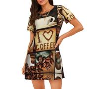 WZYCWB Coffee Collage - Camisón de manga corta para mujer, ajuste holgado, adecuado para dormir y uso relajado, Negro, 3XL