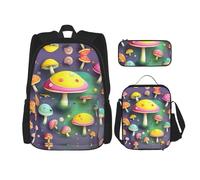 WZYCWB Colorful Dream Mushroom Campus Life - Mochila escolar + estuche + bolsa de almuerzo, satisface todas las necesidades diarias de los estudiantes, negro, talla única, negro, talla única, Black