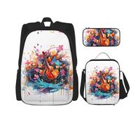 WZYCWB Colorful Note Guitar Campus Life - Juego de mochila (3 piezas), mochila escolar + estuche + bolsa de almuerzo, satisface todas las necesidades diarias de los estudiantes. Negro, talla única