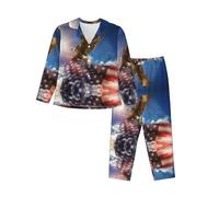 WZYCWB Conjunto de pijama cálido de manga larga con diseño de águila y bandera de Estados Unidos, cómodo y cálido para otoño e invierno, Negro, M-3XL