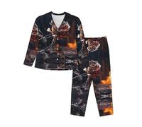 WZYCWB Conjunto de pijama cálido de manga larga con estampado de rosas marchitas, cómodo y cálido para otoño/invierno, Negro, XXL