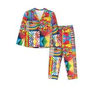 WZYCWB Conjunto de pijama cálido de manga larga con patrones de rompecabezas coloridos, ropa de descanso cómoda y cálida para otoño/invierno, Negro, S-3XL