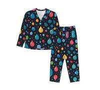 WZYCWB Conjunto de pijama de 2 piezas de manga larga con estampado de gotas de agua, suave y cálido para otoño e invierno, Negro, M