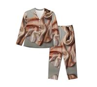 WZYCWB Conjunto de pijama de manga larga con bufanda de seda estampada para mujer, suave y cálido, ropa de descanso para otoño/invierno, Negro, M