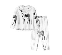 WZYCWB Conjunto de pijama de manga larga con estampado de ciervo extraño para mujer, suave y cálido, ropa de descanso para otoño/invierno, Negro, M