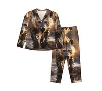 WZYCWB Conjunto de pijama de manga larga con estampado de hiena solitaria, ropa de descanso cómoda y cálida para otoño/invierno, Negro, XXL