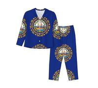 WZYCWB Conjunto de pijama de manga larga con estampado de la bandera de New Hampshire, ropa de descanso cómoda y cálida para otoño/invierno, Negro, M-3XL