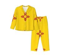 WZYCWB Conjunto de pijama de manga larga con estampado de la bandera de Nuevo México para mujer, suave y cálido, ropa de descanso para otoño/invierno, Negro, Large