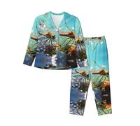 WZYCWB Conjunto de pijama de manga larga con estampado de libélula silenciosa para mujer, suave y cálido, ropa de descanso para otoño/invierno, Negro, S