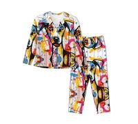 WZYCWB Conjunto de pijama de manga larga con estampado de perro extraño para mujer, suave y cálido, ropa de descanso para otoño/invierno, Negro, XL