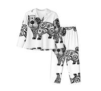 WZYCWB Conjunto de pijama de manga larga con estampado de perro extraño para mujer, suave y cálido, ropa de descanso para otoño/invierno, Negro, S