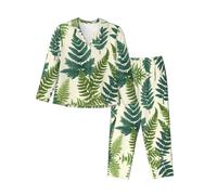 WZYCWB Conjunto de pijama de manga larga para mujer con estampado de la Enciclopedia de helechos, conjunto de 2 piezas, ropa de descanso cómoda e informal, Negro, S