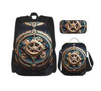 WZYCWB Cool Steampunk Gears - Juego de mochila (3 piezas), mochila escolar para estudiantes + estuche + bolsa de almuerzo, mochila de gran capacidad