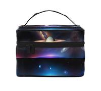 WZYCWB Cosmic Saturn - Bolsa de cosméticos grande para mujer, bolsa de cosméticos portátil de gran capacidad, bolsa de cosméticos de viaje para niñas, color negro, talla única, color negro, talla