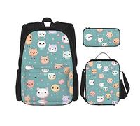 WZYCWB Cute Fox Campus Life - Juego de mochila (3 piezas), mochila escolar + estuche + bolsa de almuerzo, satisface todas las necesidades diarias de los estudiantes, negro, talla única, negro, talla