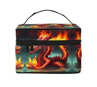 WZYCWB Dragon King in Fire - Bolsa de cosméticos grande para mujer, bolsa de cosméticos portátil de gran capacidad, bolsa de cosméticos de viaje para niñas, color negro, talla única, color negro