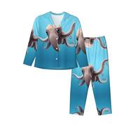 WZYCWB Dumbo the Octopus - Conjunto de pijama de manga larga para mujer, 2 piezas, suave y cálido para otoño e invierno, Negro, M
