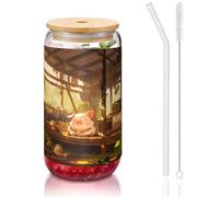 WZYCWB El cerdo está durmiendo. Tapa de bambú impresa para café helado caliente y frío, té con leche y cerveza. Una elegante taza de agua.