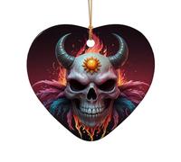 WZYCWB Esta margarita de cerámica con forma de corazón para árbol de Navidad con calavera y cabeza de oveja impresa con un patrón es perfecta para fiestas de Navidad de invierno y decoración del hogar