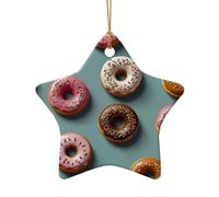 WZYCWB Estas donas de cerámica con forma de estrella para árbol de Navidad están bonitas impresas con un patrón que es perfecto para fiestas de Navidad de invierno y decoración del hogar.