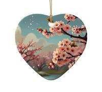 WZYCWB Este árbol de Navidad de cerámica con forma de corazón con diseño de flor de melocotón impreso con un patrón es perfecto para fiestas de Navidad de invierno y decoración del hogar.