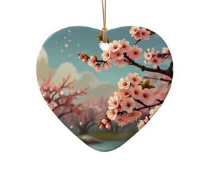 WZYCWB Este árbol de Navidad de cerámica con forma de corazón con diseño de flor de melocotón impreso con un patrón es perfecto para fiestas de Navidad de invierno y decoración del hogar.