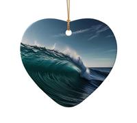 WZYCWB Este árbol de Navidad de cerámica con forma de corazón con olas de cielo marino real impreso con un patrón es perfecto para fiestas de Navidad de invierno y decoración del hogar.