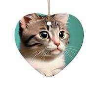 WZYCWB Este árbol de Navidad de cerámica con forma de corazón es un gato curioso impreso con un patrón es perfecto para fiestas de Navidad de invierno y decoración del hogar.