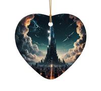 WZYCWB Este árbol de Navidad de cerámica con forma de corazón es un núcleo de ensueño de ciudad impreso con un patrón es perfecto para fiestas de Navidad de invierno y decoración del hogar.