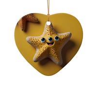 WZYCWB Este árbol de Navidad de cerámica con forma de corazón es una bonita estrella de mar de dibujos animados impresa con un patrón es perfecto para fiestas de Navidad de invierno y decoración del