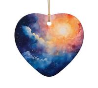 WZYCWB Este árbol de Navidad de cerámica con forma de corazón impreso en acuarela celestial con un patrón es perfecto para fiestas de Navidad de invierno y decoración del hogar.