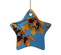 WZYCWB Este árbol de Navidad de cerámica con forma de estrella con cielo azul y hojas impresas con un patrón es perfecto para fiestas de Navidad de invierno y decoración del hogar.