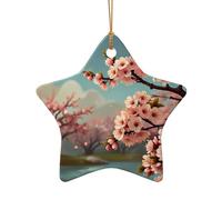 WZYCWB Este árbol de Navidad de cerámica con forma de estrella con diseño de flor de melocotón impreso con un patrón es perfecto para fiestas de Navidad de invierno y decoración del hogar.