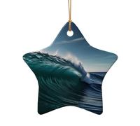 WZYCWB Este árbol de Navidad de cerámica con forma de estrella con olas y cielo marino real impreso con un patrón es perfecto para fiestas de Navidad de invierno y decoración del hogar.