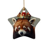 WZYCWB Este árbol de Navidad de cerámica con forma de estrella con panda rojo con coronas impresas con un patrón es perfecto para fiestas de Navidad de invierno y decoración del hogar.