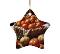 WZYCWB Este árbol de Navidad de cerámica con forma de estrella con pequeños tomates cherry impresos con un patrón es perfecto para fiestas de Navidad de invierno y decoración del hogar.