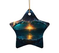 WZYCWB Este árbol de Navidad de cerámica con forma de estrella Dream Core Wave impreso con un patrón es perfecto para fiestas de Navidad de invierno y decoración del hogar.