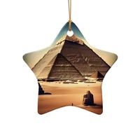 WZYCWB Este árbol de Navidad de cerámica con forma de estrella Dreaming of the Pyramids of Khufu impreso con un patrón es perfecto para fiestas de Navidad de invierno y decoración del hogar.