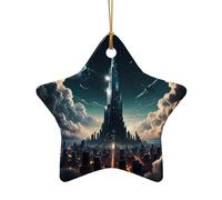 WZYCWB Este árbol de Navidad de cerámica con forma de estrella, un núcleo de ensueño de ciudad impreso con un patrón es perfecto para fiestas de Navidad de invierno y decoración del hogar.