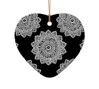 WZYCWB Este árbol de Navidad de cerámica en forma de corazón con borde negro con mandala impreso con un patrón es perfecto para fiestas de Navidad de invierno y decoración del hogar.